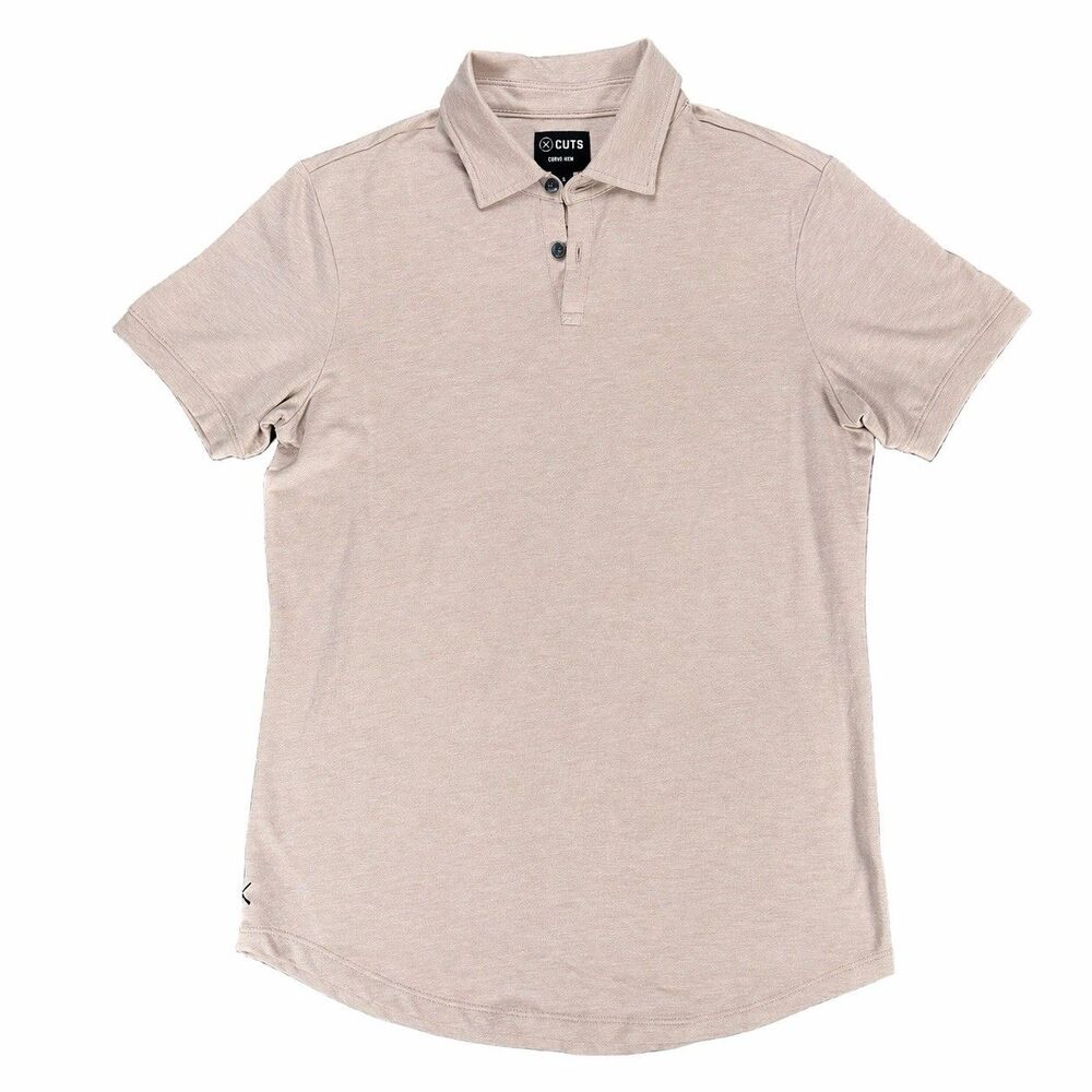 CUTS Clothing Polo Shirt Mens Small Beige Curve Hem Pima Cotton Stretch - Picture 3 of 7